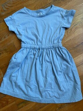 Children's Light Blue Cotton Drawstring Waist Dress